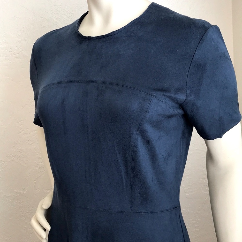 Catherine Malandrino navy blue tailored faux suede midi